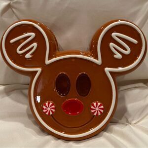 Disney Mickey Mouse Gingerbread Candy Dish Holiday Treats Lidded Storage NWT 🍬